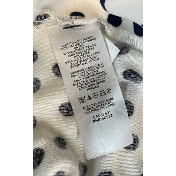 Polka Dot Blouse By Loft Size M Short Sleeve Smocked White/Black - Picture 8 of 8